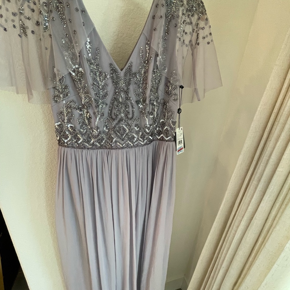Adrianna Papell Silver Flutter Sleeve Maxi Gown